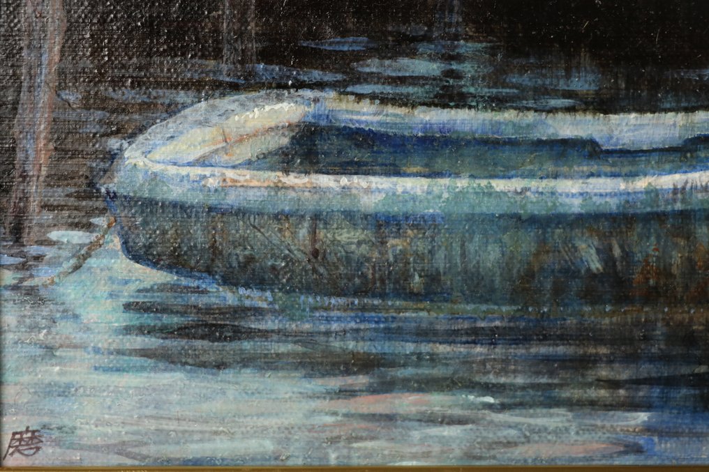 Ατμοσφαιρική ελαιογραφία «Βάρκα» με ήρενα αντανακλάσεις. - 山本麿理 Mari Yamamoto (1982-) - Ιαπωνία - 1900-2000 #2.1