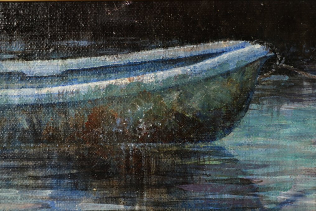 Ατμοσφαιρική ελαιογραφία «Βάρκα» με ήρενα αντανακλάσεις. - 山本麿理 Mari Yamamoto (1982-) - Ιαπωνία - 1900-2000 #3.2