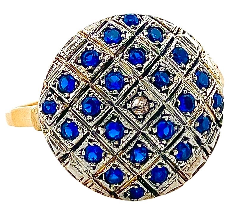 Ingen mindstepris - Ring - 9 kt. Gulguld, Sølv Diamant (Natur)  - Safir #4.3