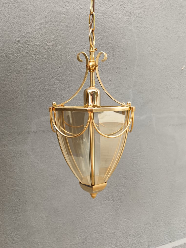 Φανάρι - Χρυσό γαλλικό φανάρι με γωνιακούς κρυστάλλους. - Γυαλί, Ορείχαλκος #1.0