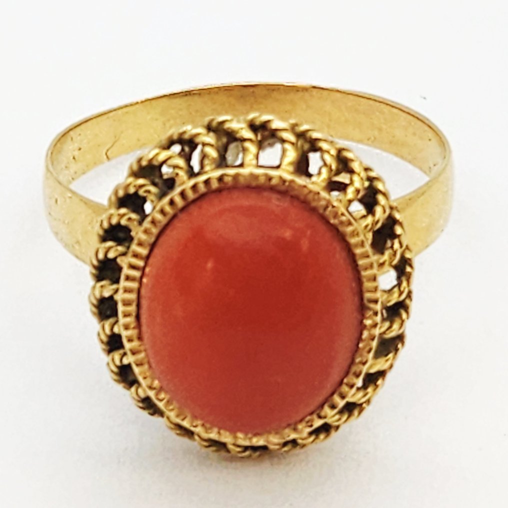 戒指 - 18 克拉 黃金 -  4.00ct. tw. 珊瑚 #3.2