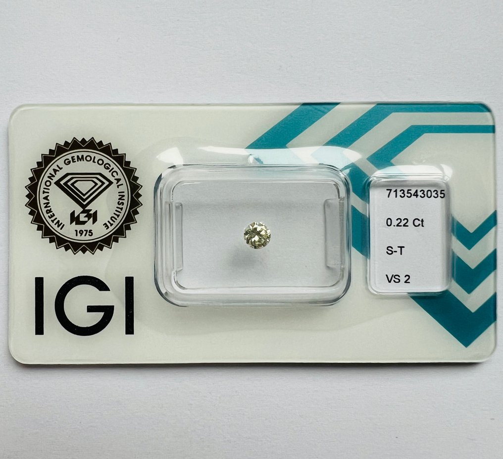 χωρίς τιμή ασφαλείας - 1 pcs Διαμάντι (Φυσικό) - 0.22 ct - Στρογγυλό - VS2 - International Gemological Institute (IGI) - S-T #1.0