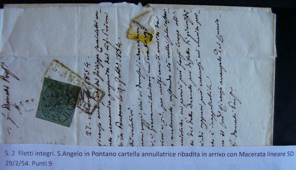 意大利古國－教宗國  - 教皇邮政史。圣安杰洛信件在Pontano的作废信封，9点 #1.0