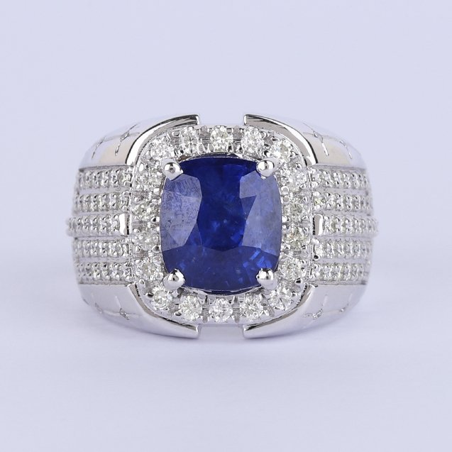 戒指 - 14K包金 白金 -  7.74ct. tw. 蓝宝石 - 钻石 - 蓝色蓝宝石钻戒 #3.2