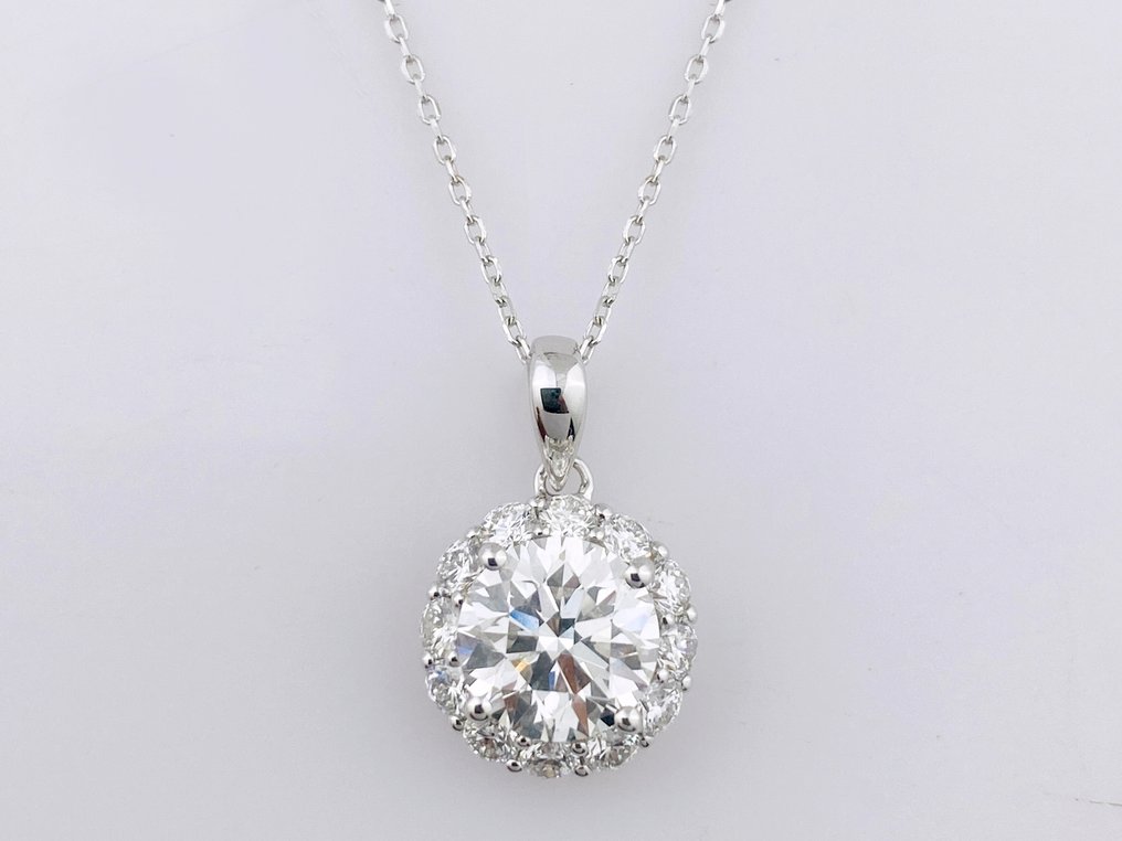 Kaulakoru riipuksella - 14 kt. Valkokulta - 2.70ct. tw. Timantti (Laboratoriossa kasvatettu) - Timantti #1.0