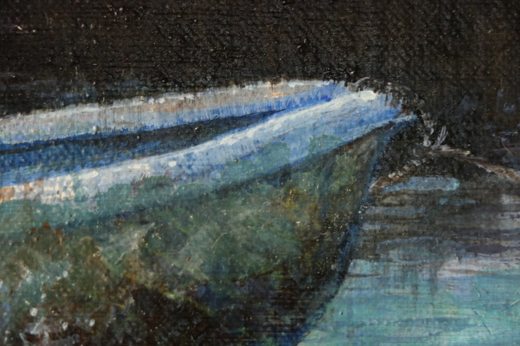 Ατμοσφαιρική ελαιογραφία «Βάρκα» με ήρενα αντανακλάσεις. - 山本麿理 Mari Yamamoto (1982-) - Ιαπωνία - 1900-2000 #4.3