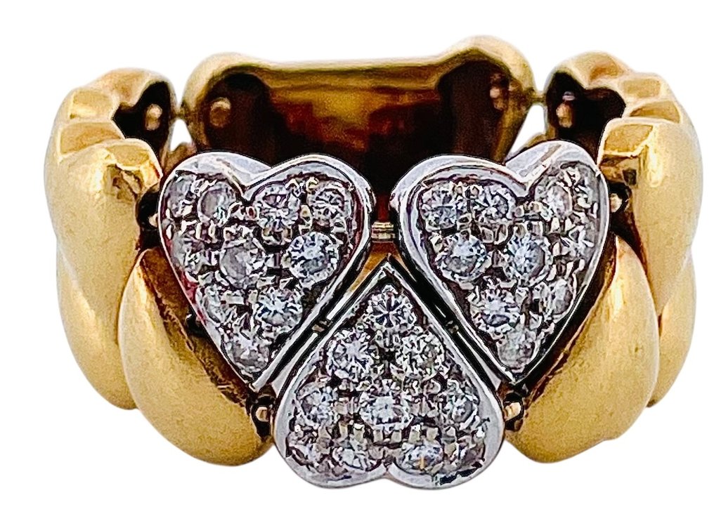 戒指 - 18K包金 黄金, 白金 钻石 (天然)  #1.0