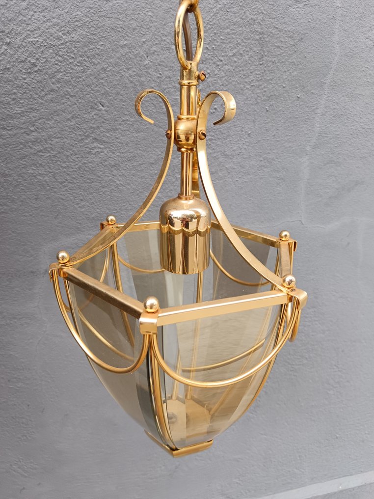 Φανάρι - Χρυσό γαλλικό φανάρι με γωνιακούς κρυστάλλους. - Γυαλί, Ορείχαλκος #3.2