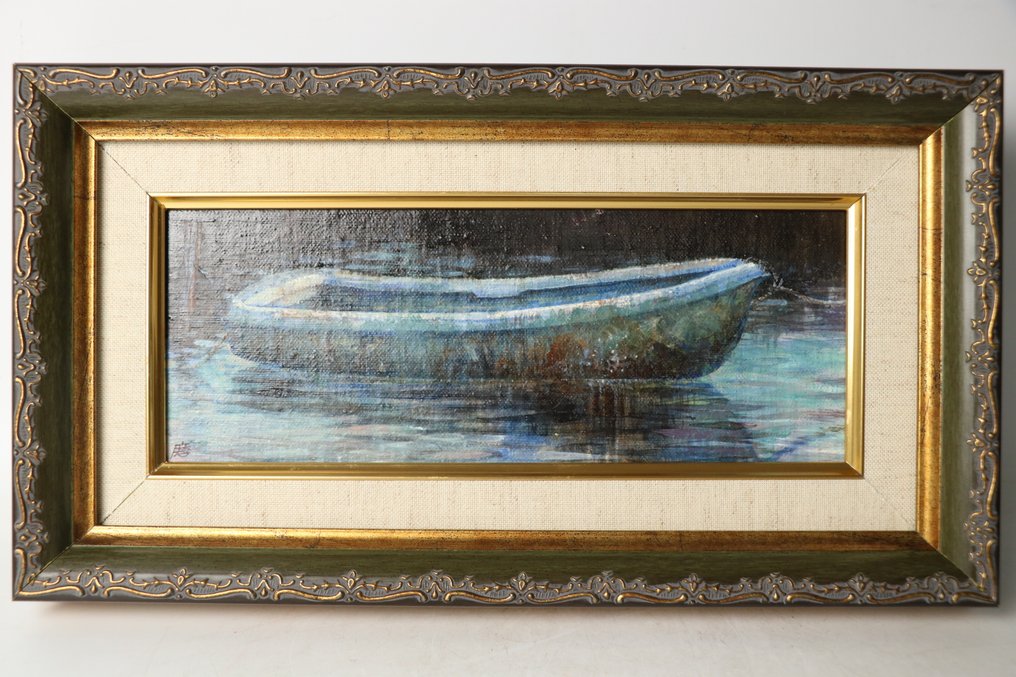 Ατμοσφαιρική ελαιογραφία «Βάρκα» με ήρενα αντανακλάσεις. - 山本麿理 Mari Yamamoto (1982-) - Ιαπωνία - 1900-2000 #1.0