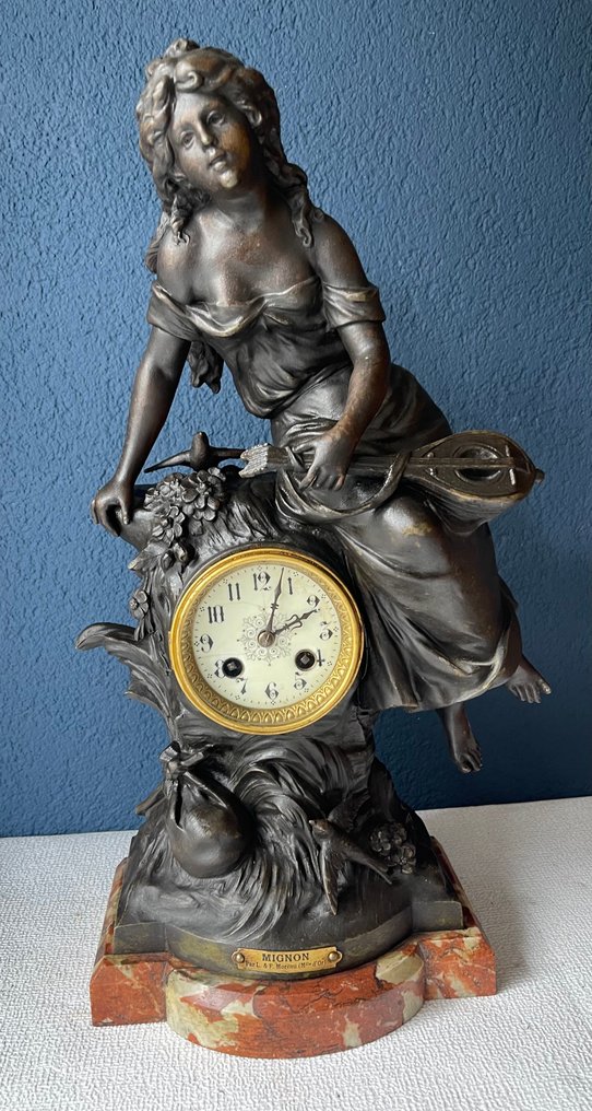 Εικονικό ρολόι mantel -   Μάρμαρο, Μπρούντζος, Γυαλί, Ορείχαλκος, Ψευδάργυρος - 1850-1900 - L. & F. Moreau #1.0