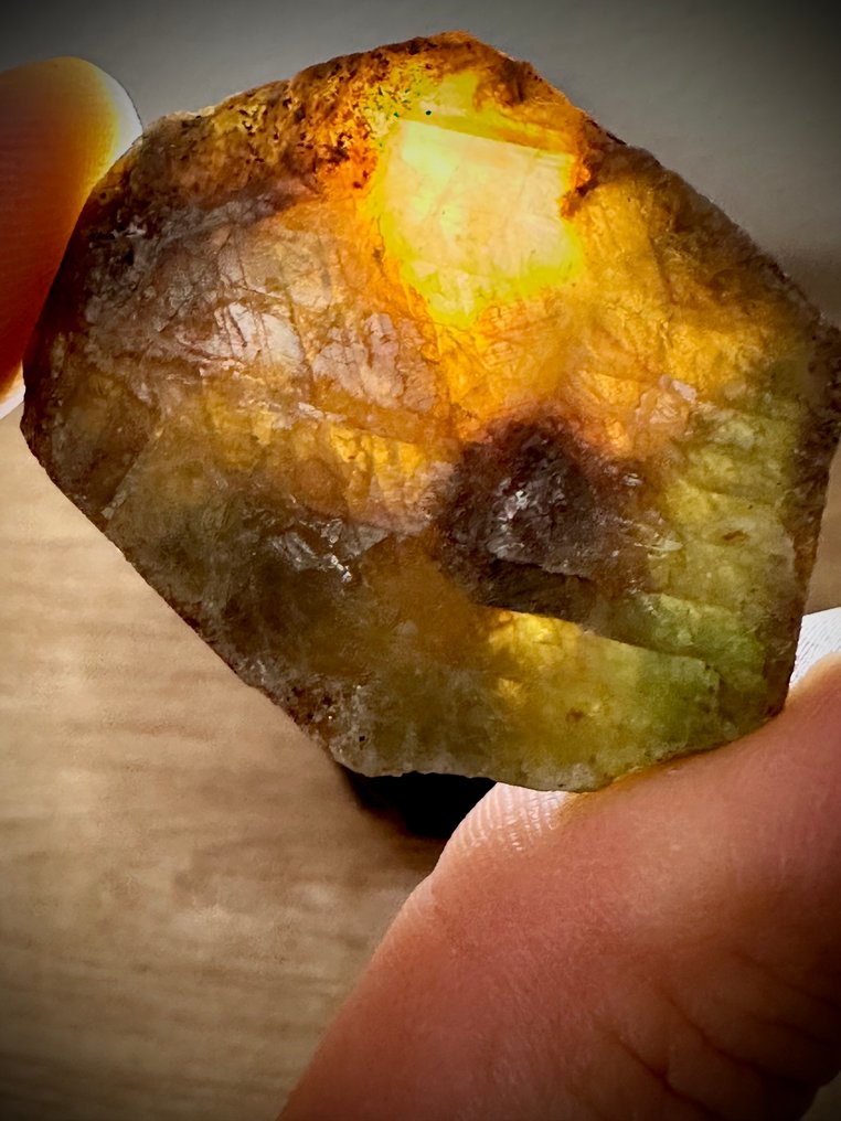 Safir Rå. Ekstremt sjælden multi-farvet trapiche safir. 77,35 Ct, stort stykke, 100% naturlig. - Højde: 36 mm - Bredde: 28 mm- 15.47 g #1.0