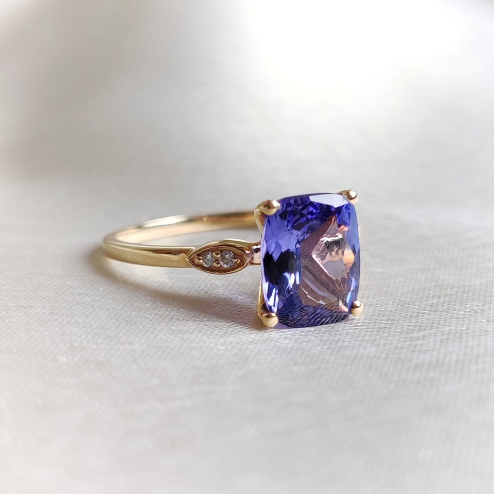 Βέρα - 14 καράτια Κίτρινο χρυσό -  2.00ct. tw. Τανζανίτης - Διαμάντι - Δαχτυλίδι με τανζανίτη και διαμάντια #3.2