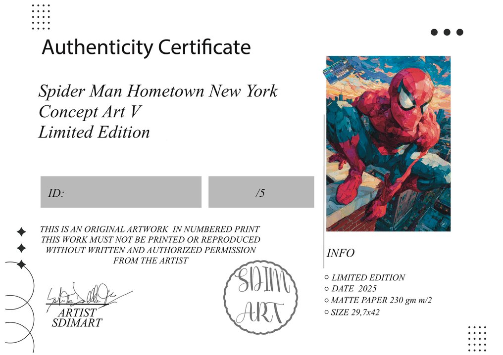 SDIMART 1996 - Lot of 2 - Spider Man Hometown New York Concept Art V1- V2 Limited Edition #3.2