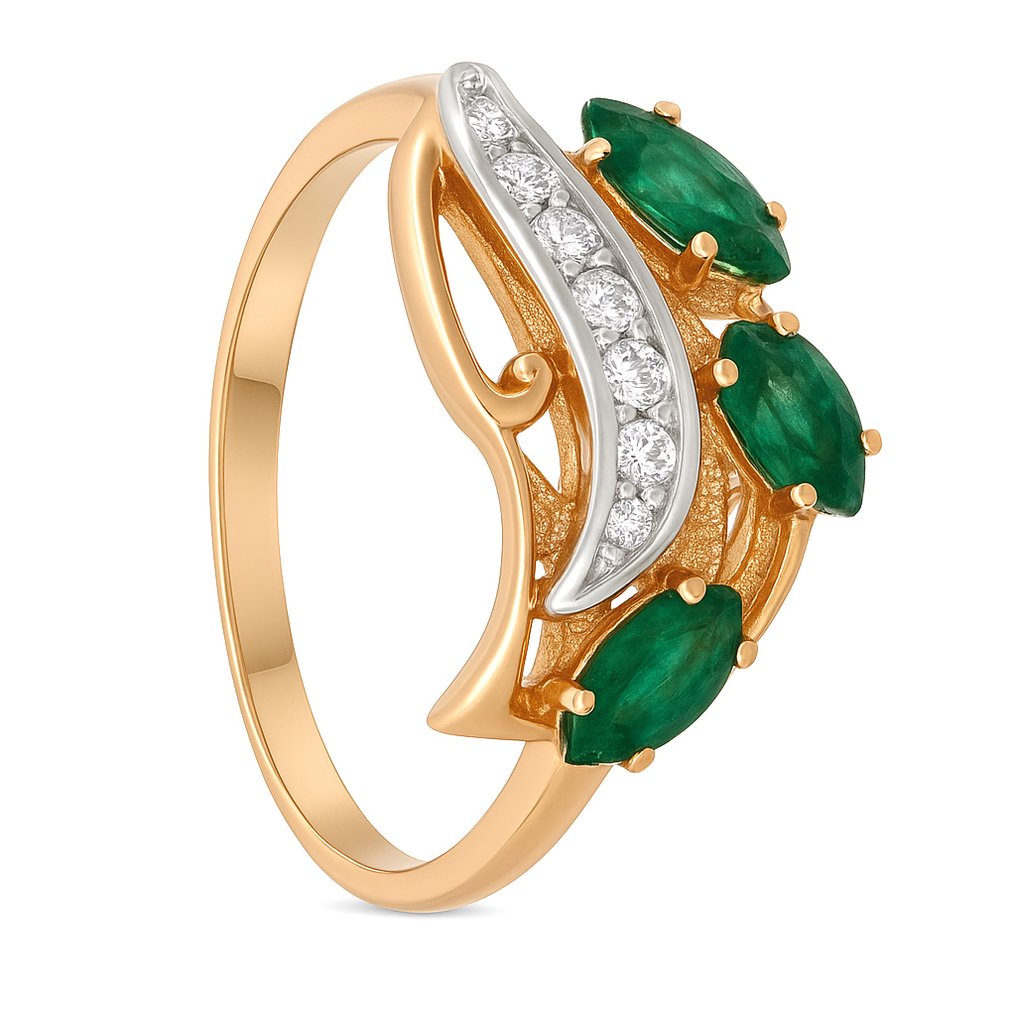 Δαχτυλίδι - 14 καράτια Κίτρινο χρυσό, Λευκός χρυσός - 0.61ct. tw. Σμαράγδι - Διαμάντι #1.0