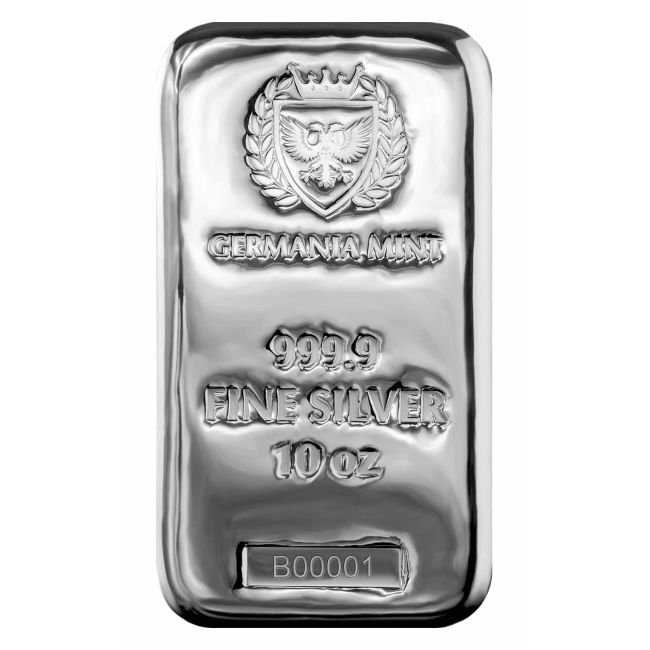 10 once troy - Argento - 10 oz Germania Mint 9999 Fine Silver Cast Bar - Sigillato #1.0