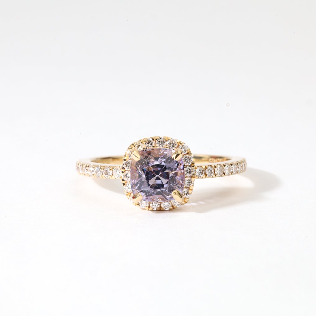 訂婚戒指 - 14 克拉 黃金 -  1.77ct. tw. 尖晶石 - 鉆石 - Halo Ring #1.0