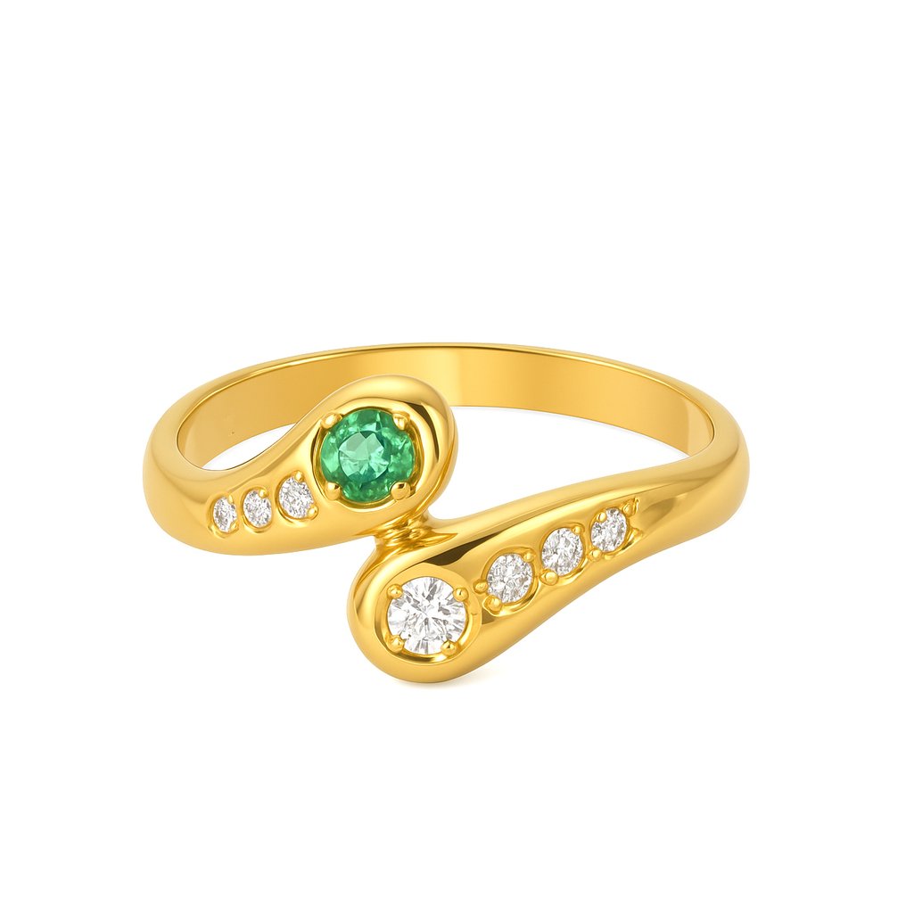 Ring - 18 kt Gult guld - 0.27ct. tw. Smaragd - Diamant #3.2