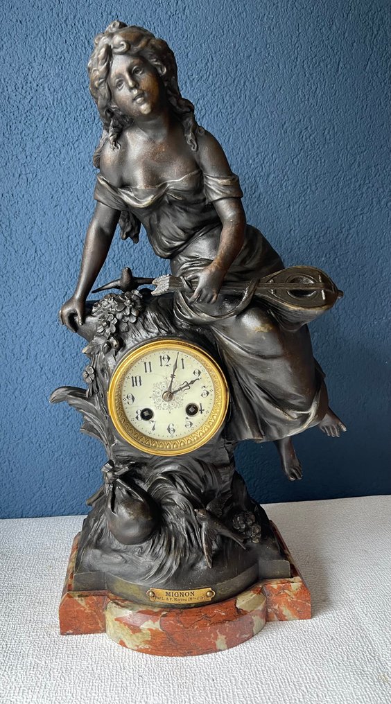 Εικονικό ρολόι mantel -   Μάρμαρο, Μπρούντζος, Γυαλί, Ορείχαλκος, Ψευδάργυρος - 1850-1900 - L. & F. Moreau #1.0