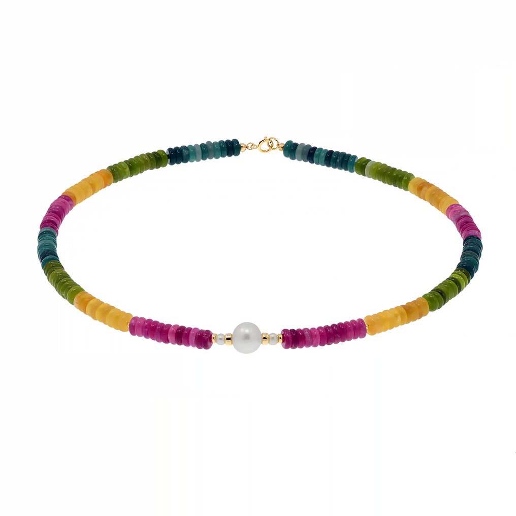Sans prix de réserve - Collier - 18 carats Or jaune Perle - Tourmaline #2.1