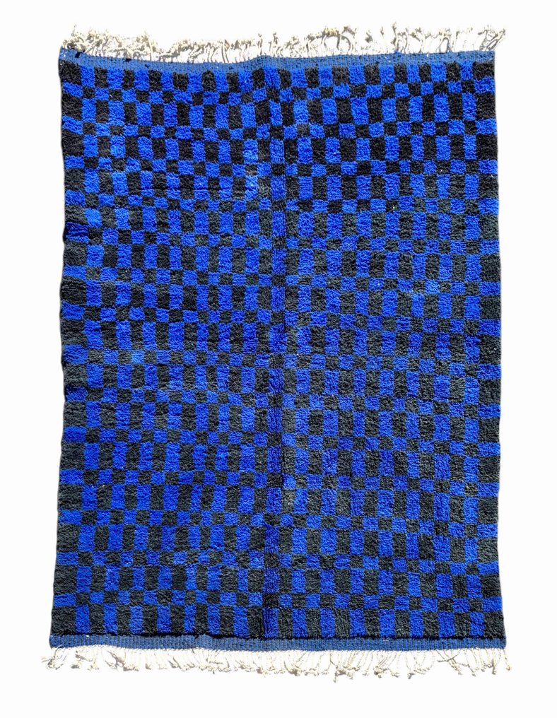 Tjekkisk marokkansk uldteppe - Blåt og sort tæppe - Tæppe - 300 cm - 200 cm - Håndvævet uldtæppe #1.0