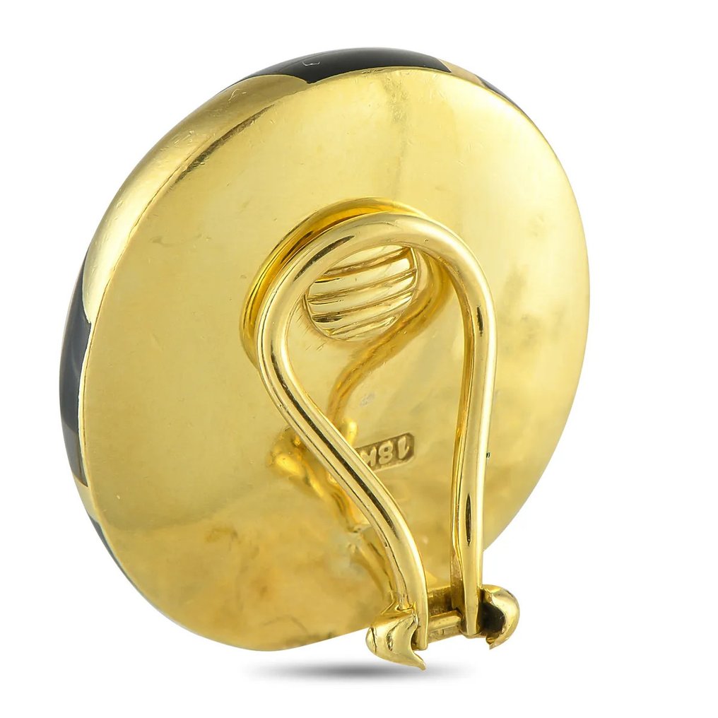 Tiffany & Co. - Drop fülbevaló - 18 kt. Tiffany & Co. 18K sárga arany onyx és anyák gyöngye szegecses fülbevalók, Sárga arany Ónix - Gyöngy #4.3