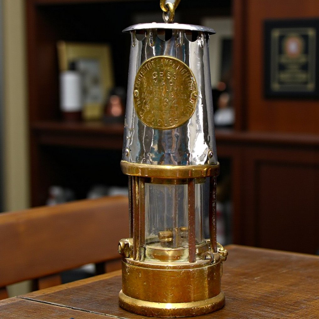 Protector Lamp & Lighting Company Ltd. di Eccles, Manchester - Φανάρι - Ορείχαλκος, Μέταλλο - Αντίκα φάρος ασφαλείας μεταλλωρύχων. #1.0