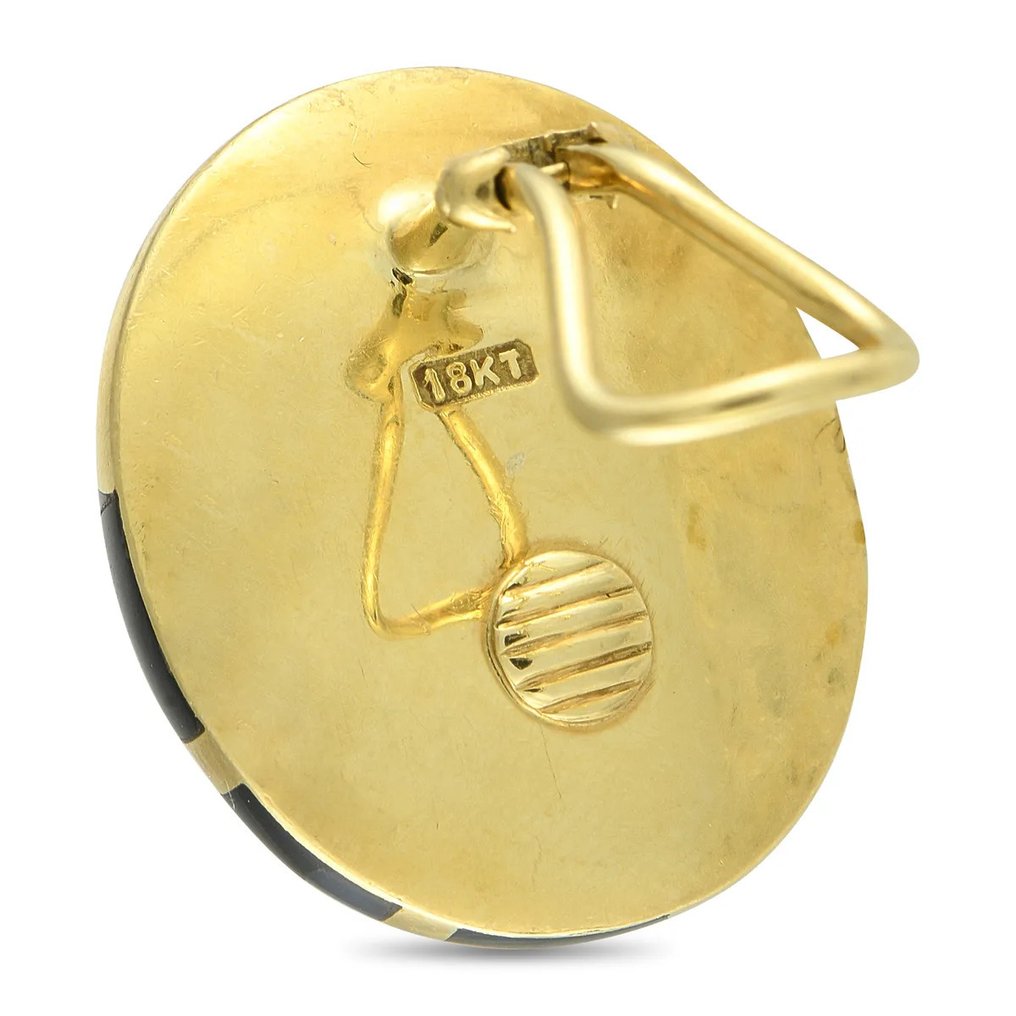 Tiffany & Co. - Drop fülbevaló - 18 kt. Tiffany & Co. 18K sárga arany onyx és anyák gyöngye szegecses fülbevalók, Sárga arany Ónix - Gyöngy #2.1