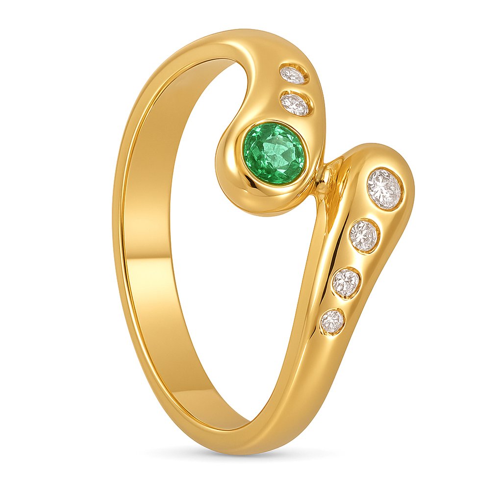 Ring - 18 kt Gult guld - 0.27ct. tw. Smaragd - Diamant #1.0