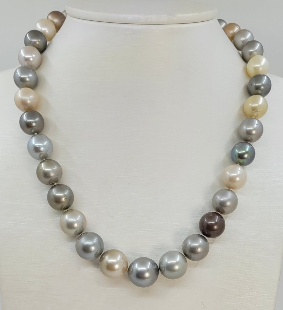 Collar Perlas de Tahití múltiples de 10.2x14.4 mm, Plata #1.0