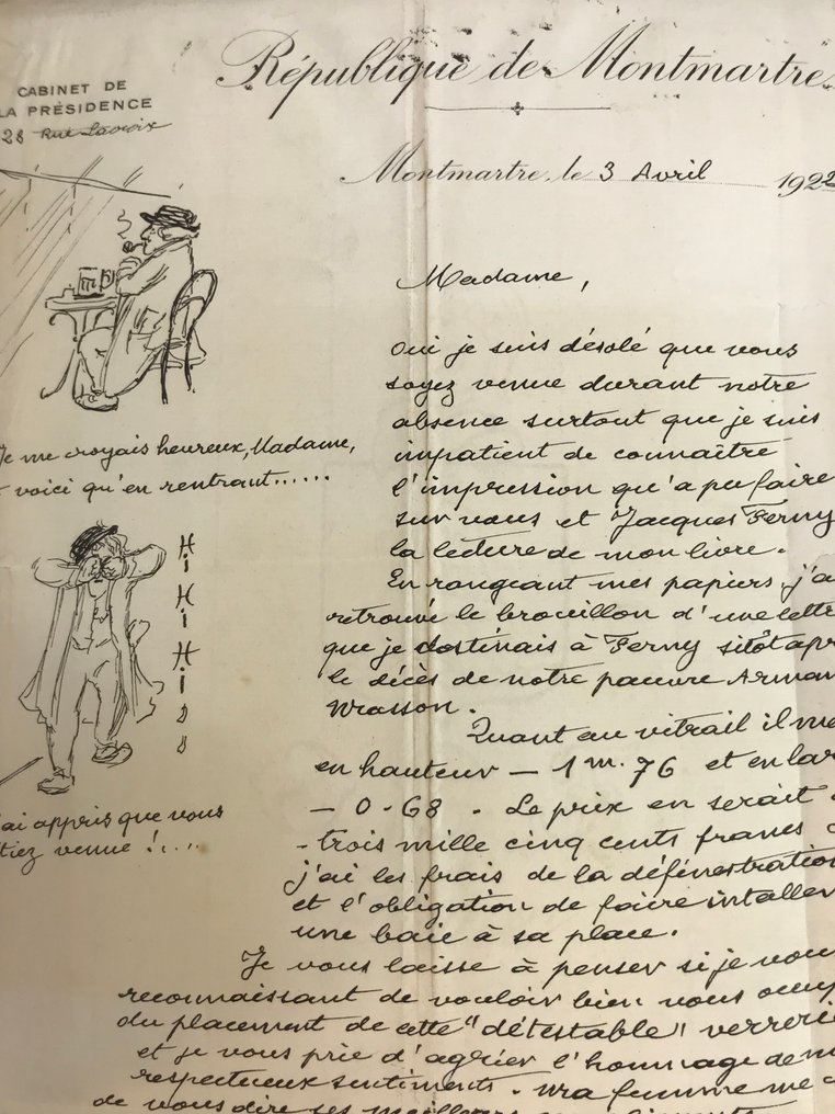 Signé, Adolphe Willette / Félix Decori, Eugène Carrière - Feu Pierrot. 1857-19? [L.A.S & dessin original. Reliure signée Bousquet] - 1919 #1.0