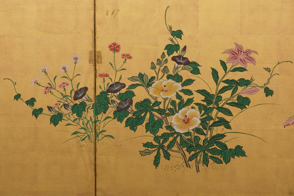Byôbu (Faltbildschirm) - Goldene Seide, Lackiertes Holz, Seide, Papier, Lackiertes Holz - Japan - Frühe Meiji-Zeit (zweite Hälfte des 19. Jahrhunderts) #4.3