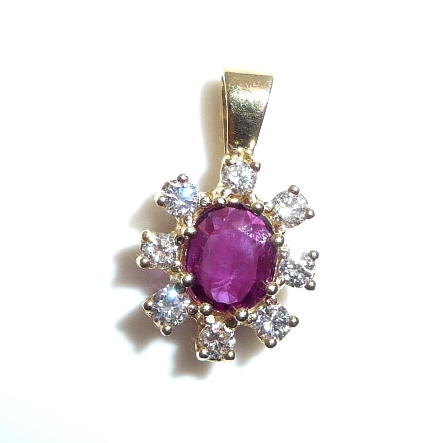 Pendant - 14 kt. Yellow gold - 0.60ct. tw. Diamond (Natural) - Ruby #1.0