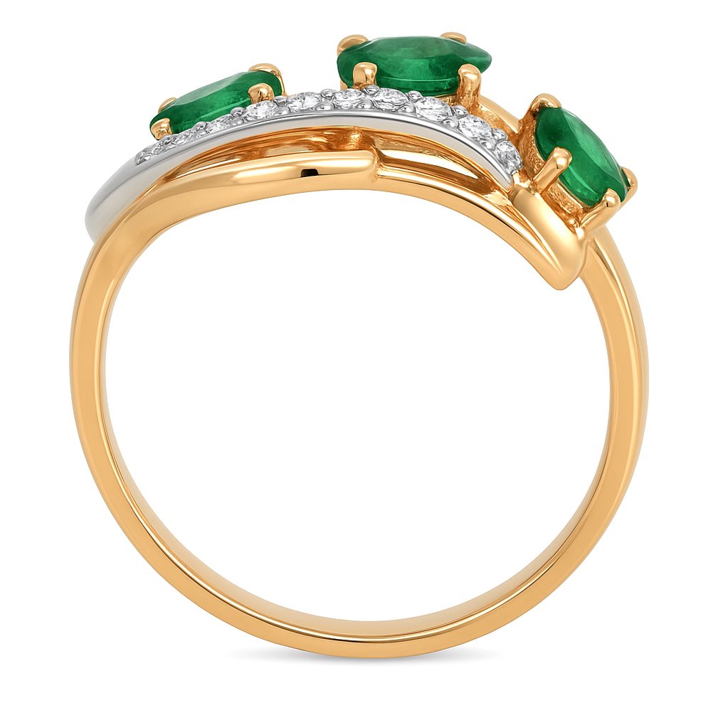 Δαχτυλίδι - 14 καράτια Κίτρινο χρυσό, Λευκός χρυσός - 0.61ct. tw. Σμαράγδι - Διαμάντι #4.3