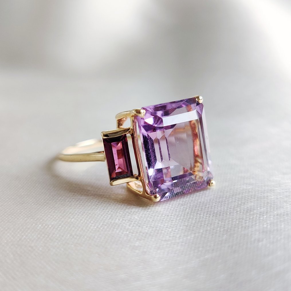 结婚戒指 - 14K包金 黄金 -  7.00ct. tw. 紫水晶 - 石榴石 - 紫水晶石榴石戒指 #1.0