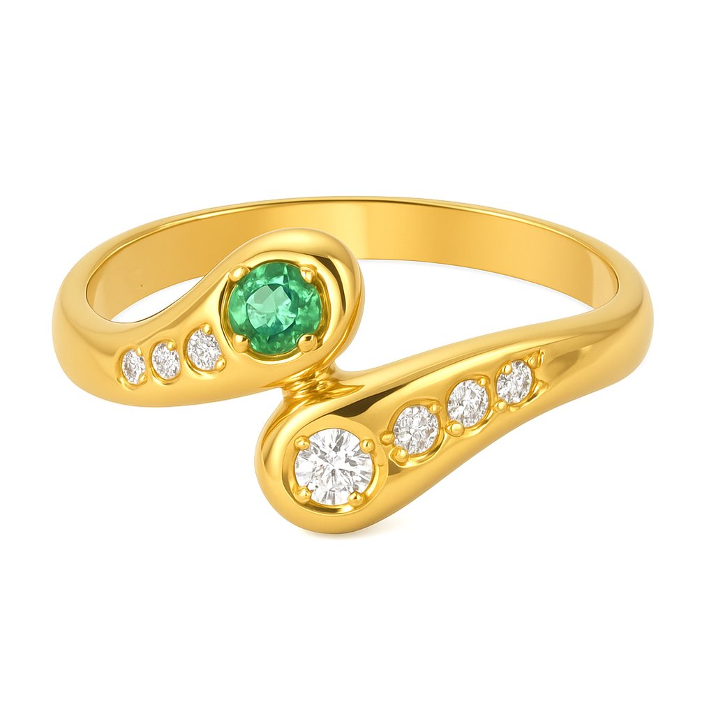 Ring - 18 kt Gult guld - 0.27ct. tw. Smaragd - Diamant #4.3