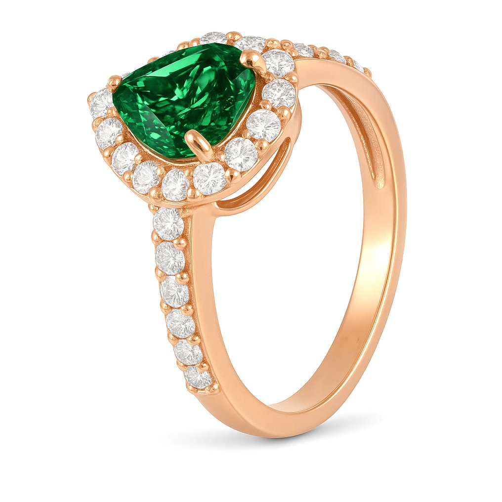 戒指 - 18 克拉 玫瑰金 -  1.62ct. tw. 祖母綠 - 鉆石 #1.0