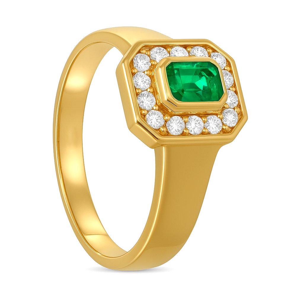 戒指 - 18 克拉 黃金 - 0.51ct. tw. 祖母綠 - 鉆石 #1.0