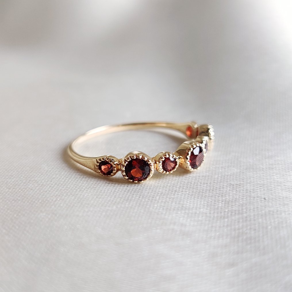 Βέρα - 14 καράτια Κίτρινο χρυσό - 0.65ct. tw. Γρανάτης - Ανθρακωμένος δαχτυλίδι με φυσικό γαρνίτη #3.2