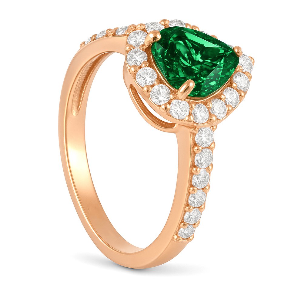 戒指 - 18 克拉 玫瑰金 -  1.62ct. tw. 祖母綠 - 鉆石 #1.0