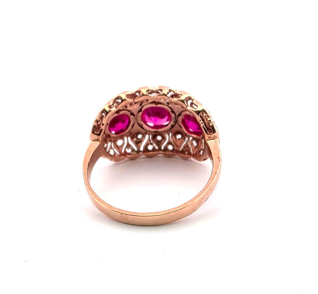 没有保留价 - 戒指 - 9 kt. 黄金, 银 红宝石 - 钻石 #4.3