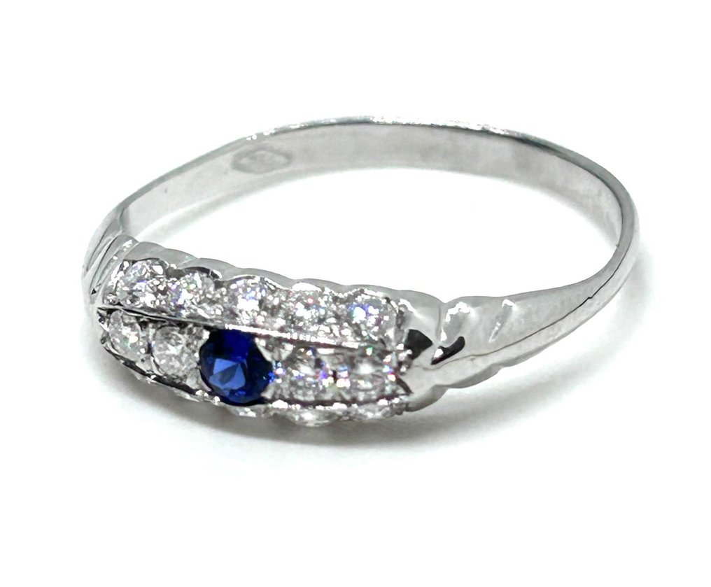 Zonder minimumprijs - Ring - 18 karaat Witgoud -  1.22ct. tw. Saffier - Diamant #1.0