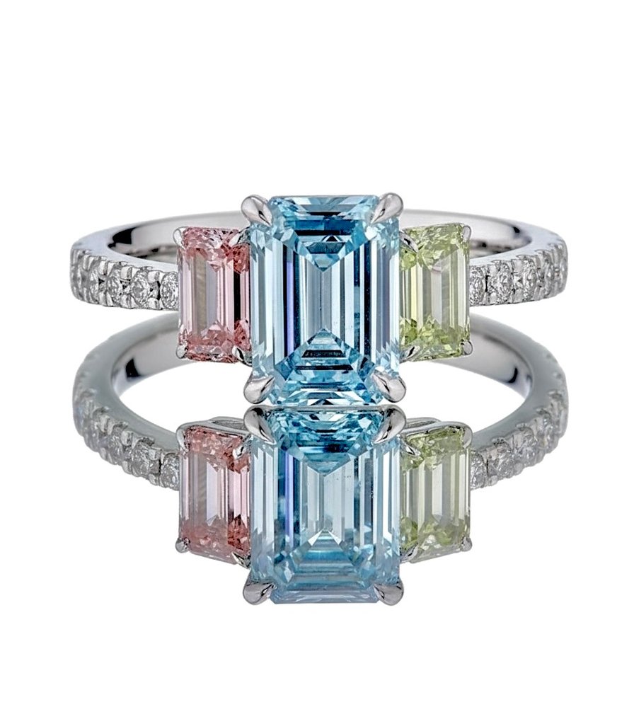 Gyűrű - 14 kt. Fehér arany - 3.18ct. tw. Kék Gyémánt (Laboratóriumban előállított fancy színű gyémánt) - Gyémánt #1.0