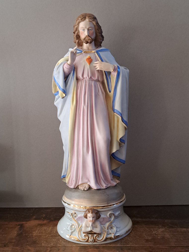 Statue, Heilig Hart van Jezus - XL - 46 cm - Biscuit porcelain - 1880 #1.0