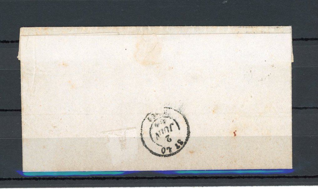 法国 1854 - 超棒的25克拉乳白蓝色，单独在信上，估价550欧元 - Yvert n°15a #1.0