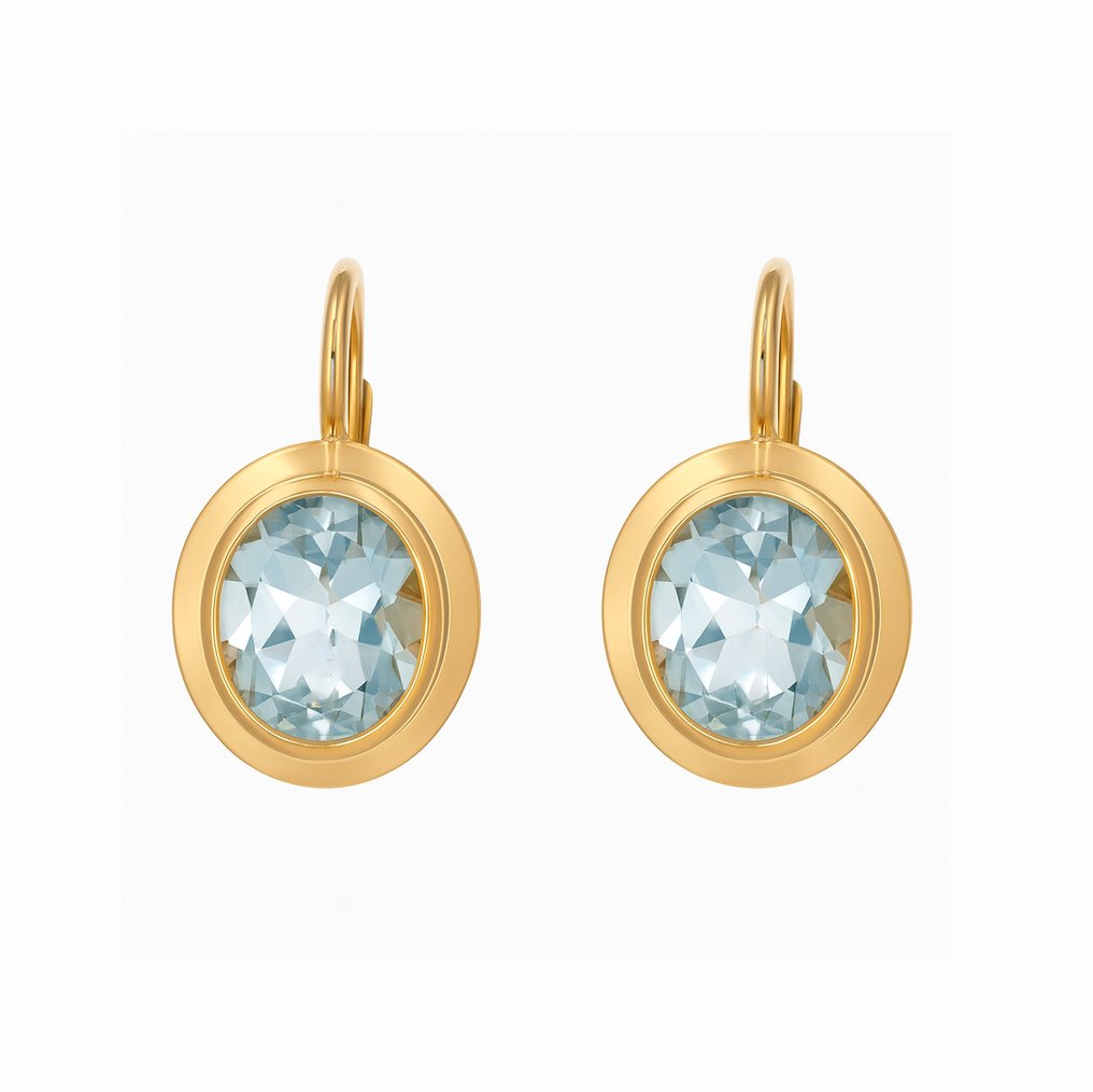 耳环 - 18K包金 黄金 - 3.60ct. tw. 海蓝宝石 #1.0