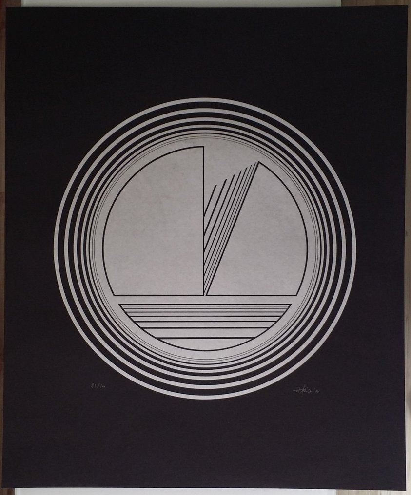 Friedrich Geiler (1946) - Linoleum, handsigned and numb. / 1974 / OP ART #1.0
