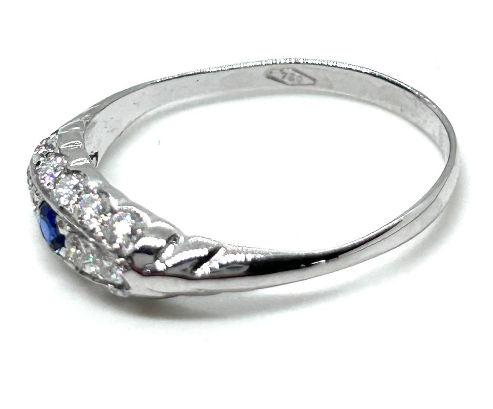 Zonder minimumprijs - Ring - 18 karaat Witgoud -  1.22ct. tw. Saffier - Diamant #2.1