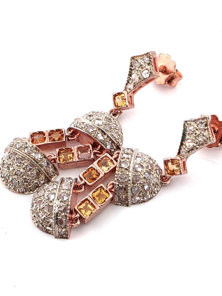 Fără preț de rezervă - Cercei - 9 kt. Aur roz, Argint Citrin - Diamant #2.1