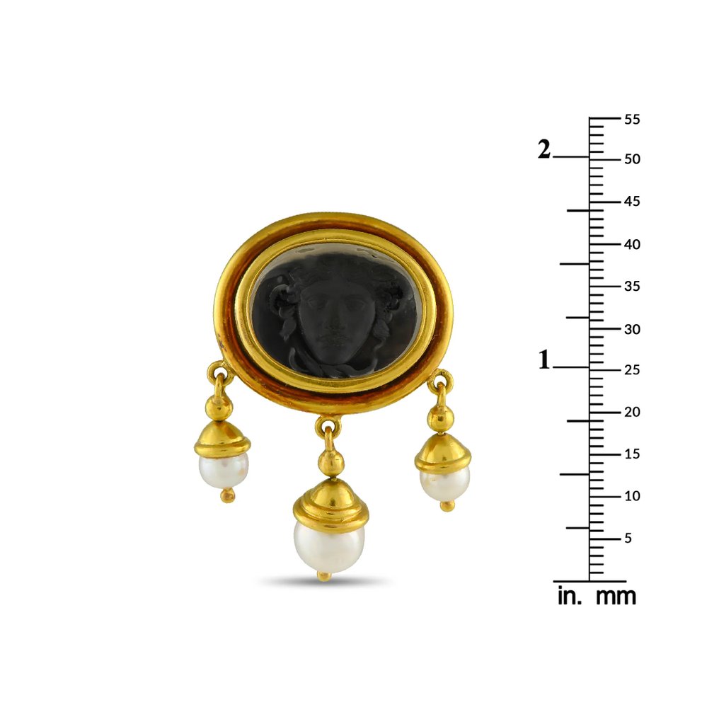 Broche - 18 carats Broche Elizabeth Locke en or jaune 18 carats et intaille de perles Medusa, Or jaune #2.1