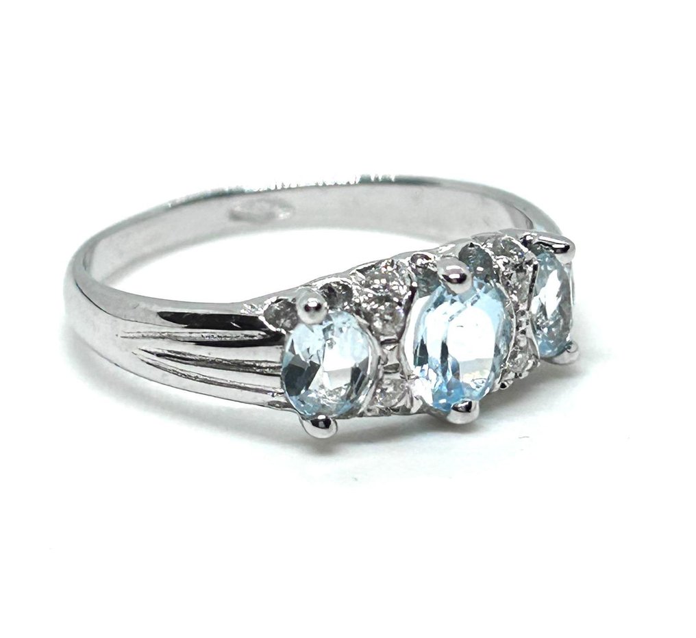 没有保留价 - 戒指 - 18K包金 白金 -  1.24ct. tw. 海蓝宝石 - 钻石 #4.3